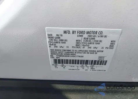 2018 Ford Explorer Xlt from USA, damaged, VIN 1FM5K8D81JGC77825